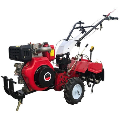 Enhanced Direct-connected Diesel Micro-tiller Hard-ground Soil Loosening Rotary Tiller Electric Start 195 Four-wheel Drive Cultivator