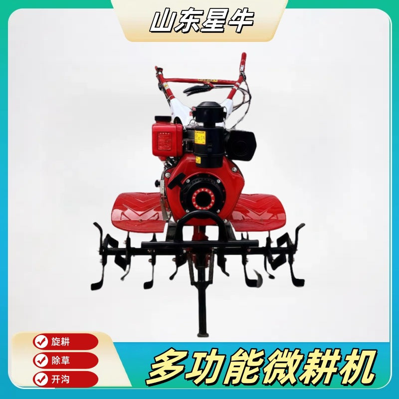 New Multifunctional Four-Wheel Drive Micro Tillage Machine, Small Household Diesel Trenching Machine, Gasoline Tillage Machine, Agricultural Rotary Tillage Machine