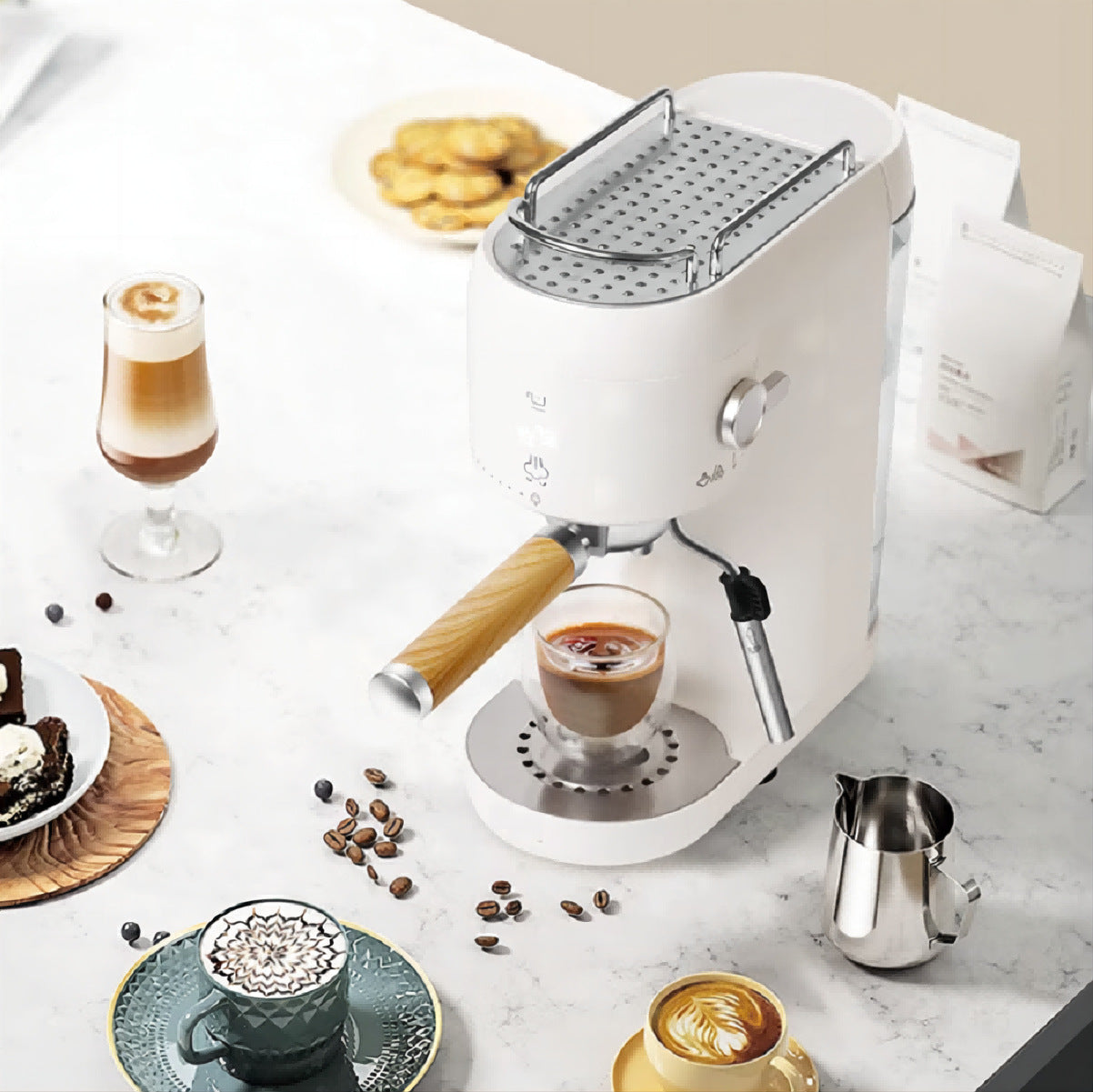 Coffee machine espresso coffee machine visual fully semi-automatic household milk bubble machine small grinder electric 110V US gauge