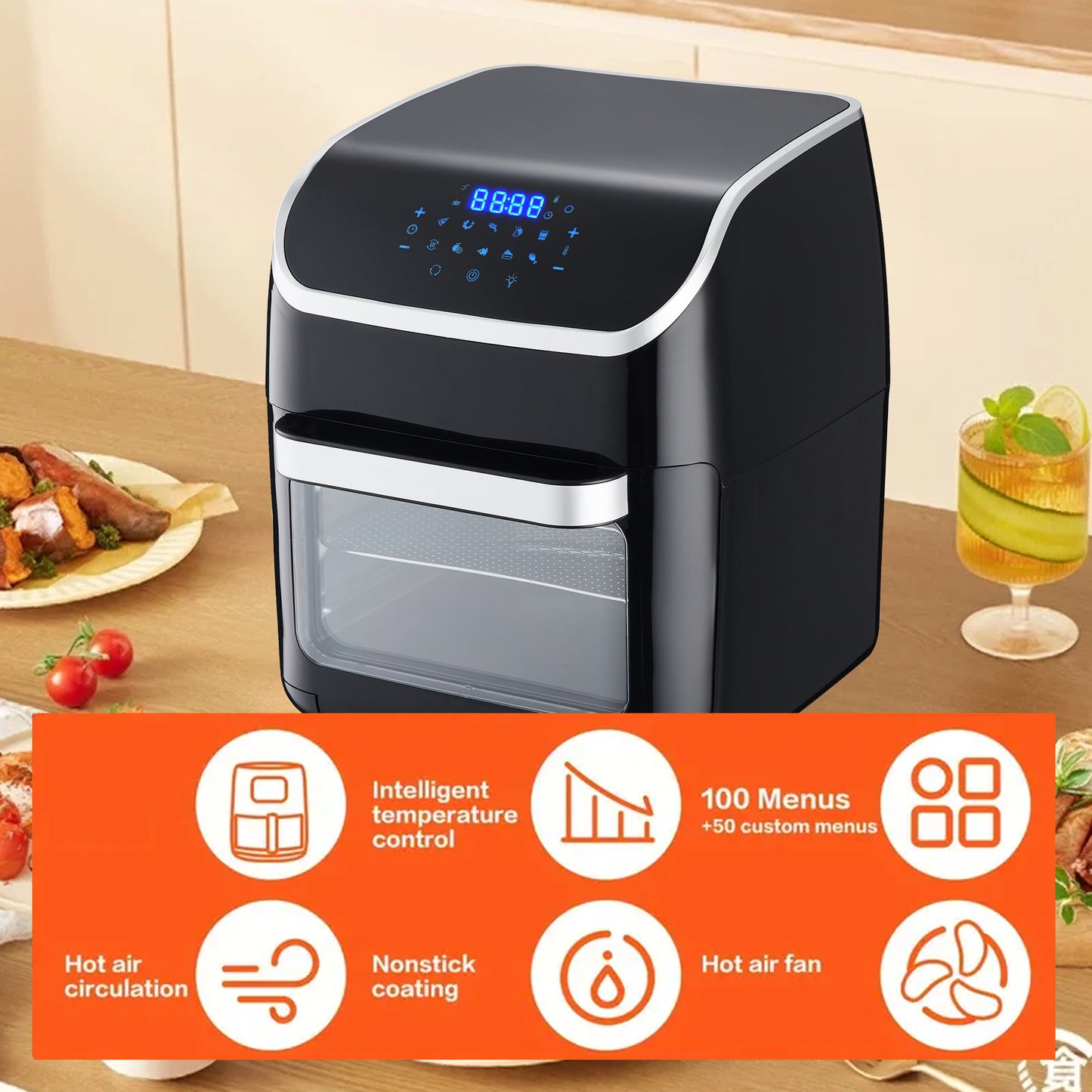 In-Stock Household Air Fryer Cross-Border 12L Large Capacity Fryer for Frying French Fries and Roasting Chicken with Touch Control Toaster Oven
