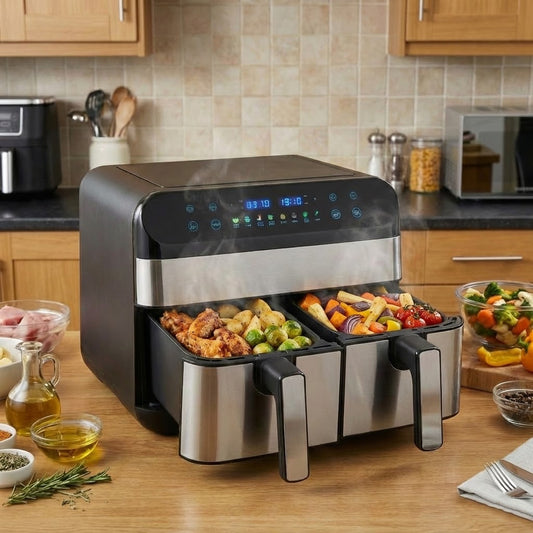 Double Door Double Pot Air Fryer 9L High Power 1800W Heating Touch Screen Electronic Control Household Cross-Border Fryer