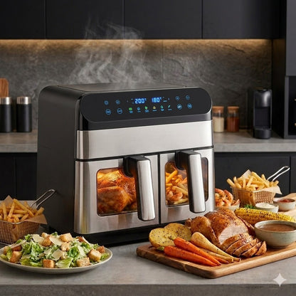 Double Door Double Pot Air Fryer 9L High Power 1800W Heating Touch Screen Electronic Control Household Cross-Border Fryer