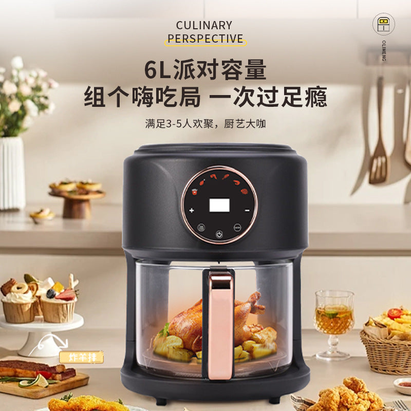 Cross-Border Platform Specializes in Amazon's Best-Selling Household Color Screen Visual 6L Multi-Functional Glass Air Fryer 22