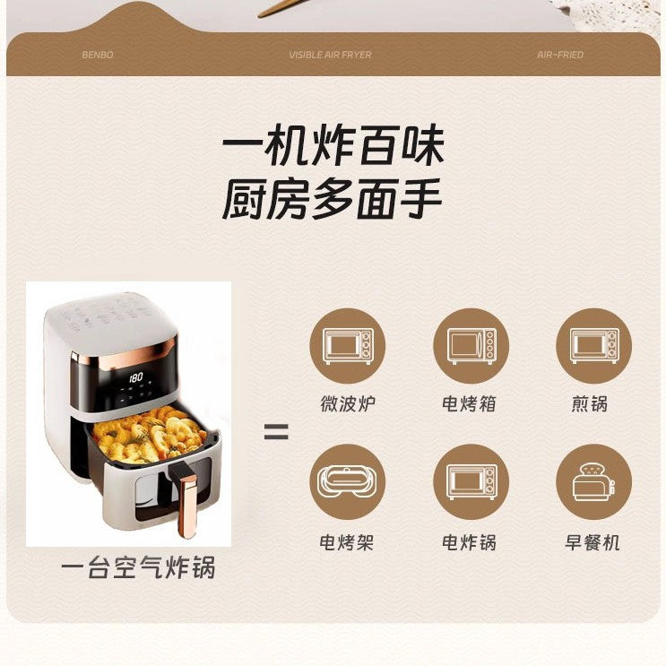 Air Fryer Smart Visual Oil-Free Electric Fryer for Home Use, No Need to Turn the Food, Multifunctional, Large Capacity, 2025 New Model in Stock