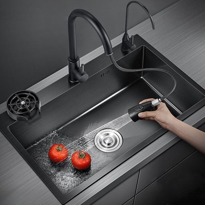 Black 304 Stainless Steel Sink 3mm Thickeneded Kitchen Sink Large Single Tank Household Above Counter Basin under Counter Dishwashing Basin