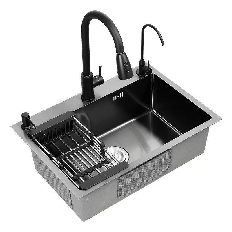 Black 304 Stainless Steel Sink 3mm Thickeneded Kitchen Sink Large Single Tank Household Above Counter Basin under Counter Dishwashing Basin
