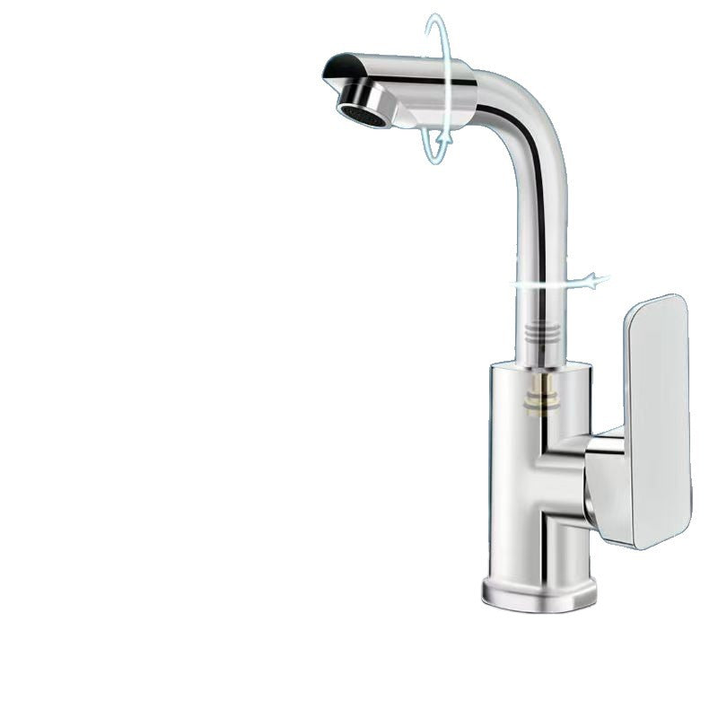 Universal Single-Hole Bathroom Sink Faucet for Home Use, Hot and Cold Water, Single Cold, Rotating