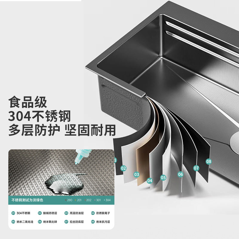 SOURCE Factory Handmade Kitchen 304 Stainless Steel Sink Japanese Household Nano Sink Single Basin under Counter Vegetable Washing
