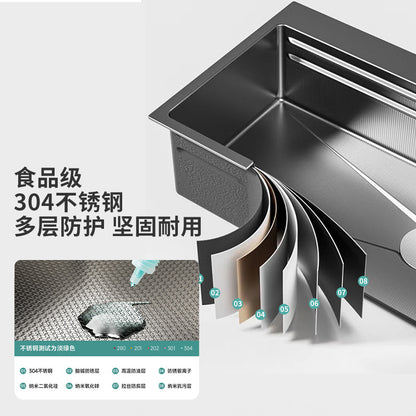 SOURCE Factory Handmade Kitchen 304 Stainless Steel Sink Japanese Household Nano Sink Single Basin under Counter Vegetable Washing