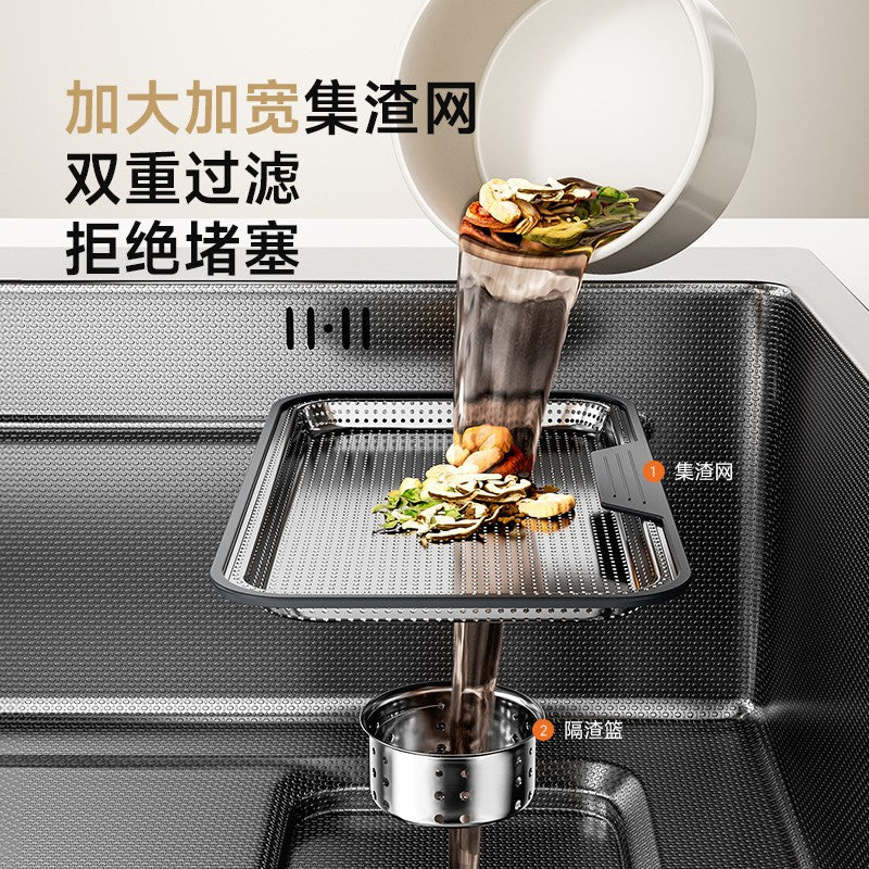 Kitchen Sink with 4mm Thickened Residue Collection Basin, Large Single Sink, Household Stainless Steel Under-Counter Basin, Dishwashing Sink, Vegetable Washing Pool