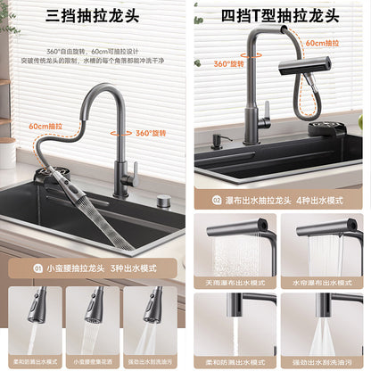 Kitchen Sink with 4mm Thickened Residue Collection Basin, Large Single Sink, Household Stainless Steel Under-Counter Basin, Dishwashing Sink, Vegetable Washing Pool