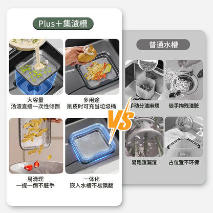 Kitchen Household Sink Thickened Vegetable Washing Basin Large Slag Collection Net SUS304 Stainless Steel Rice Grain Embossed Large Single Groove