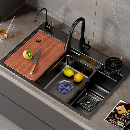 Kitchen 304 Stainless Steel Sink Black Nano Vegetable Basin Large Single Sink Vegetable Sink Sink Thickened Sink