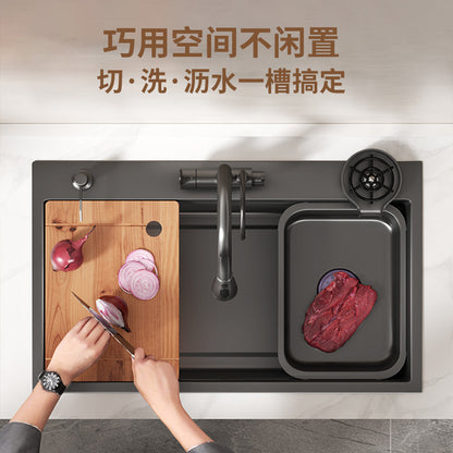 Kitchen 304 Stainless Steel Sink Black Nano Vegetable Basin Large Single Sink Vegetable Sink Sink Thickened Sink