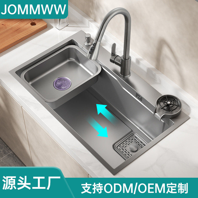 Kitchen Sink Large Single-Slot Thickened Stainless Steel Sink Nano Gun Gray Handmade Household Sink Sink