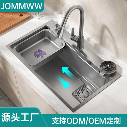 Kitchen Sink Large Single-Slot Thickened Stainless Steel Sink Nano Gun Gray Handmade Household Sink Sink