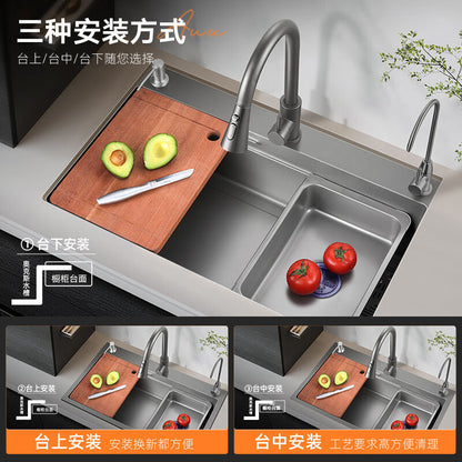 Kitchen Sink Large Single-Slot Thickened Stainless Steel Sink Nano Gun Gray Handmade Household Sink Sink