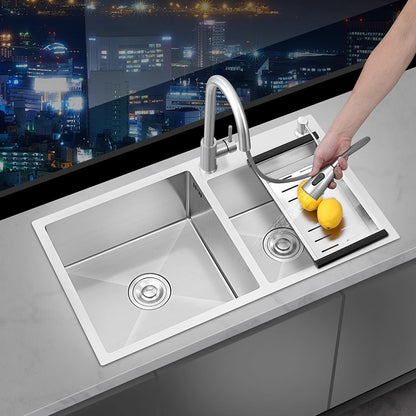 T Double-Slot Sink Kitchen Household Sink under Counter Hand Wash Sink Thickeneded 304 Stainless Steel Sink Set