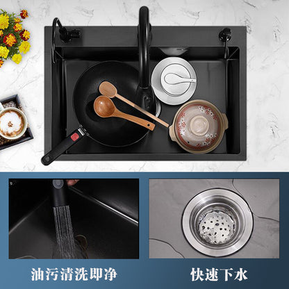 [Cross-border Direct Supply] Nano Black Stainless Steel Sink Large Single Sink Household Kitchen Sink Vegetable Sink suit