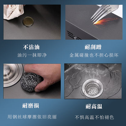 [Cross-border Direct Supply] Nano Black Stainless Steel Sink Large Single Sink Household Kitchen Sink Vegetable Sink suit