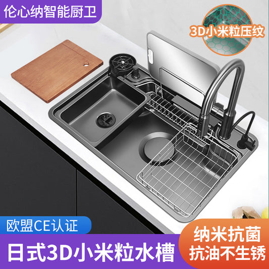 Japanese-Style Large Single-Slot Sink for Washing Dishes and Vegetables, Multifunctional 304 Stainless Steel Large Single-Slot Japanese Kitchen Sink for Washing Vegetables