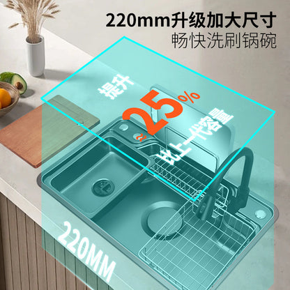 Japanese-Style Large Single-Slot Sink for Washing Dishes and Vegetables, Multifunctional 304 Stainless Steel Large Single-Slot Japanese Kitchen Sink for Washing Vegetables