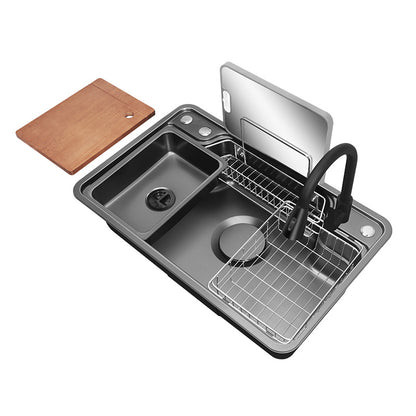Japanese-Style Large Single-Slot Sink for Washing Dishes and Vegetables, Multifunctional 304 Stainless Steel Large Single-Slot Japanese Kitchen Sink for Washing Vegetables