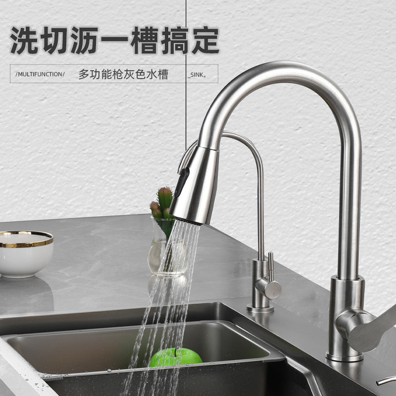 Jiumu Gun Gray Kitchen 304 Stainless Steel Sink Large Single Bowl Handmade Countertop Nano Washbasin Dishwashing Sink