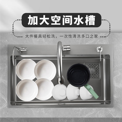 Jiumu Gun Gray Kitchen 304 Stainless Steel Sink Large Single Bowl Handmade Countertop Nano Washbasin Dishwashing Sink