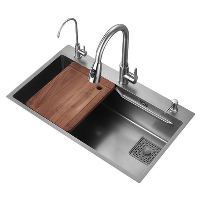 Jiumu Gun Gray Kitchen 304 Stainless Steel Sink Large Single Bowl Handmade Countertop Nano Washbasin Dishwashing Sink