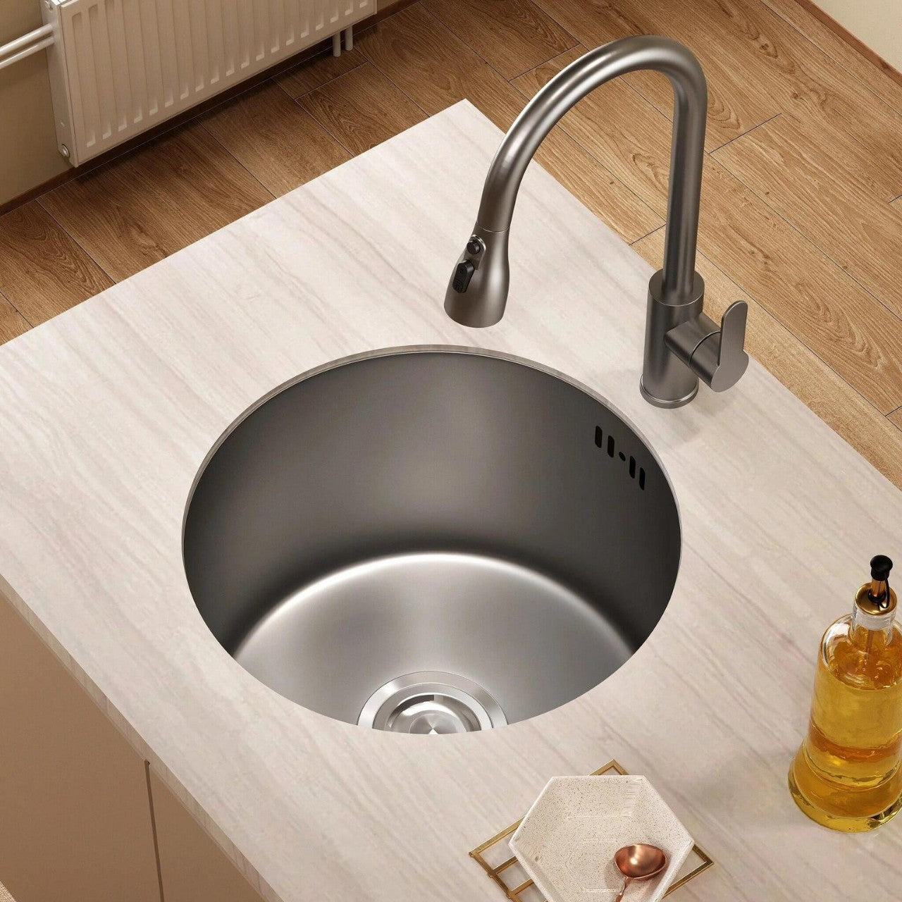304 Stainless Steel Round Sink Under-Counter Basin Modern Kitchen Bathroom Brushed Primary Color Embedded Integrated Water Bar