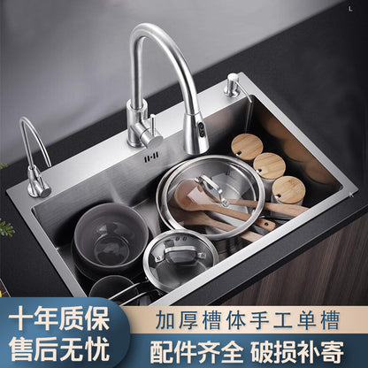 Factory Direct Stainless Steel Sink Single Sink Kitchen Household Vegetable Sink Hand-drawing Three-hole Large Single Sink