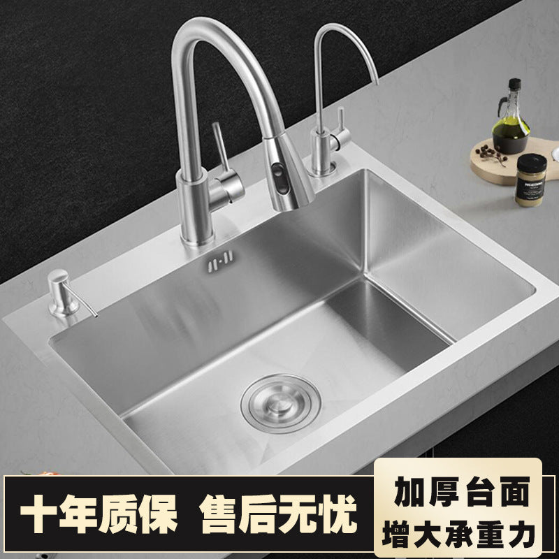 Factory Direct Stainless Steel Sink Single Sink Kitchen Household Vegetable Sink Hand-drawing Three-hole Large Single Sink