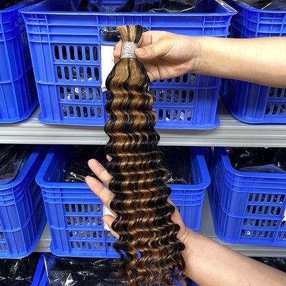 Real Hair Wig with Piano Color # 4/27 Deep Wave Human Hair Bulk Hair
