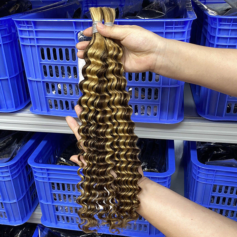 Real Hair Wig with Piano Color # 4/27 Deep Wave Human Hair Bulk Hair