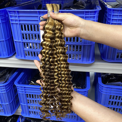 Real Hair Wig with Piano Color # 4/27 Deep Wave Human Hair Bulk Hair