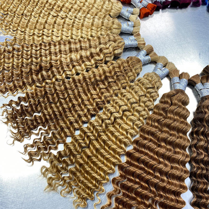 Real Human Hair Handle Deep Wave Multi-Color Seamless Hair Extension Cross-Border Wig Bulk Human Hair