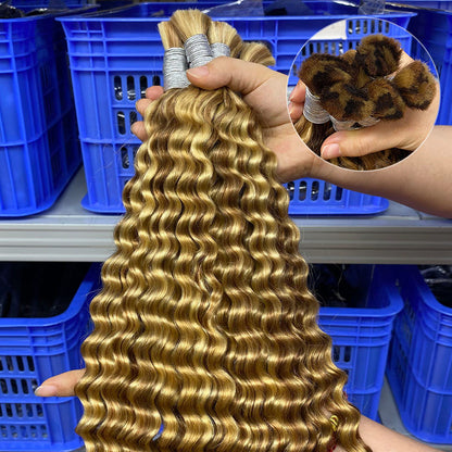 Real Human Hair Handle Deep Wave Multi-Color Seamless Hair Extension Cross-Border Wig Bulk Human Hair