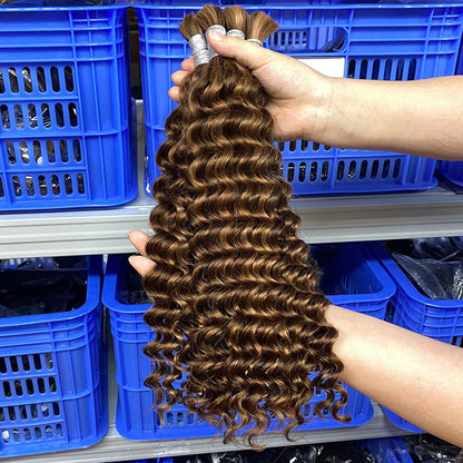 Real Human Hair Handle Deep Wave Multi-Color Seamless Hair Extension Cross-Border Wig Bulk Human Hair