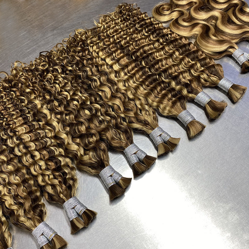 Wig Real Human Hair Hair Handle Hair Bundle P4/27/30Bulk Hair Human Hair European and American Cross-Border Wig