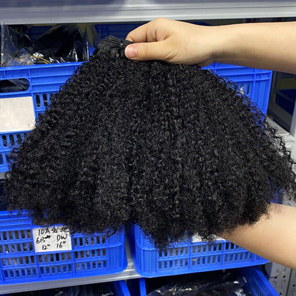 Human Hair Wig Hair Curtain Afro Curly 4C Double Drawn Human Hair Bundles