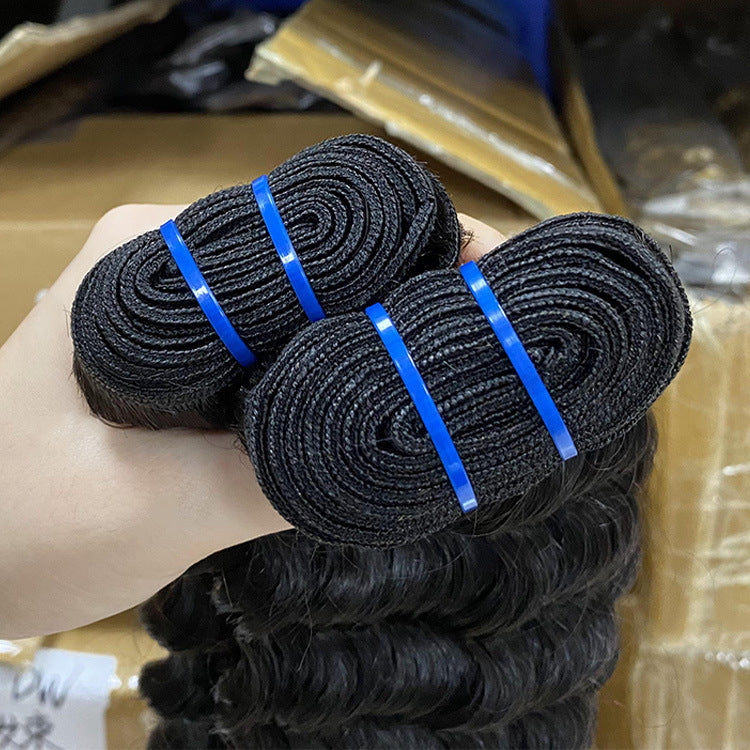 12Ahuman Hair Deep Wave Bundle Real Hair Wig European and American Cross-Border Hair Curtain Small Curly Wig