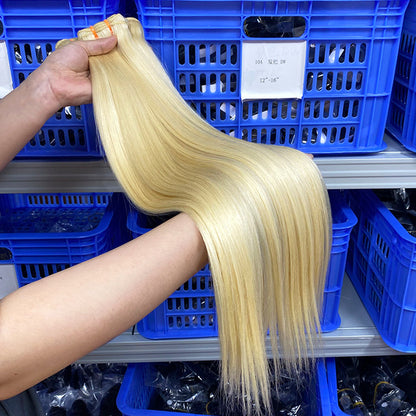 15A Braid Hair Hair Curtain # 613 Human Hair Bundles White Golden Human Hair Bone Straight Hair European and American Cross-Border