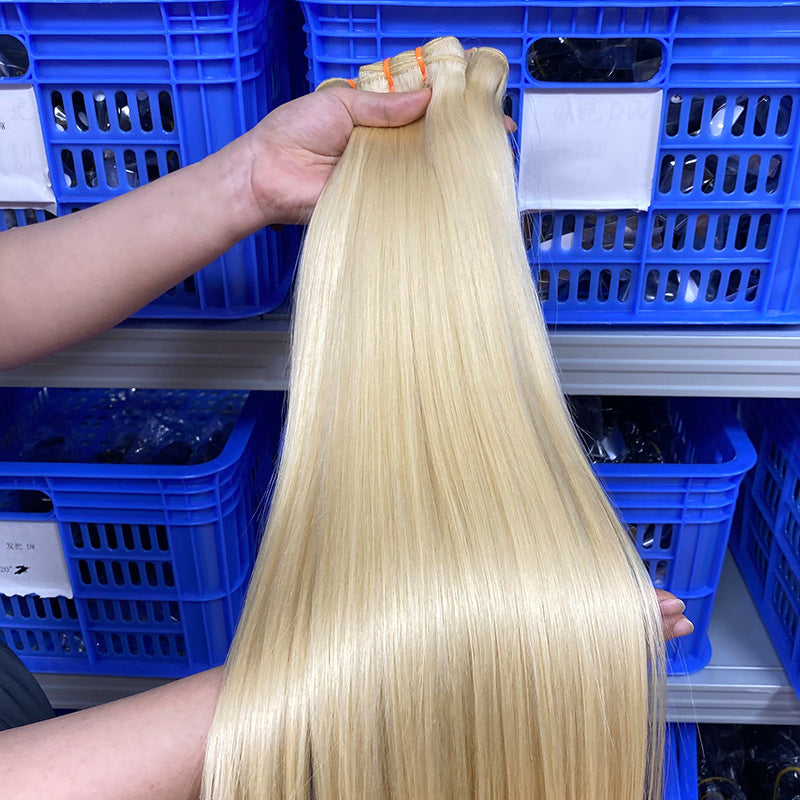15A Braid Hair Hair Curtain # 613 Human Hair Bundles White Golden Human Hair Bone Straight Hair European and American Cross-Border
