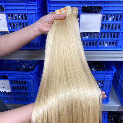 15A Braid Hair Hair Curtain # 613 Human Hair Bundles White Golden Human Hair Bone Straight Hair European and American Cross-Border