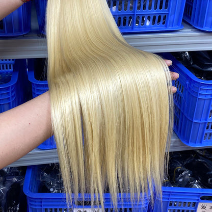 15A Braid Hair Hair Curtain # 613 Human Hair Bundles White Golden Human Hair Bone Straight Hair European and American Cross-Border