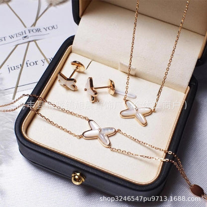 High Version Shangjia Platinum Jue Cross Necklace Female White Fritillaria 18k Gold Light Luxury High-end Bracelet for Girlfriend Gift