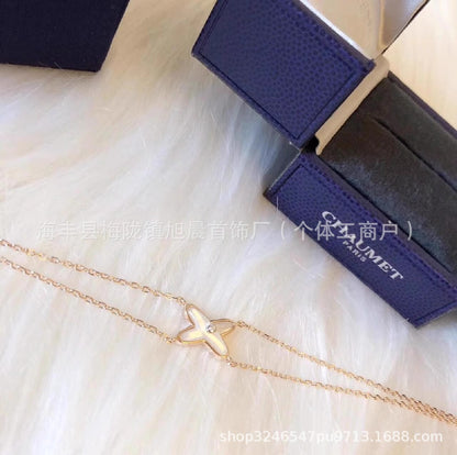 High Version Shangjia Platinum Jue Cross Necklace Female White Fritillaria 18k Gold Light Luxury High-end Bracelet for Girlfriend Gift