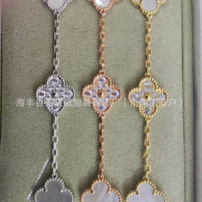 High Version V Gold Four-Leaf Clover Five-Flower Bracelet Cnc Women's Red Agate Purple Chalcedony White Mother-Of-Pearl Plated V Gold V Fashionable and Beautiful