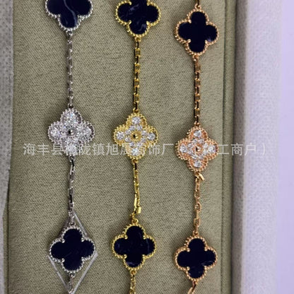High Version V Gold Four-Leaf Clover Five-Flower Bracelet Cnc Women's Red Agate Purple Chalcedony White Mother-Of-Pearl Plated V Gold V Fashionable and Beautiful
